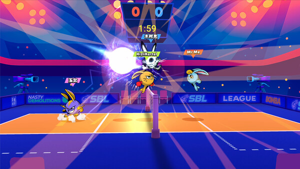 Screenshot of Super Bomba League gameplay showing in-action mechanics