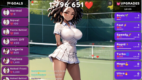 Screenshot of Hentai Clicker: Selena is streaming gameplay showing in-action mechanics