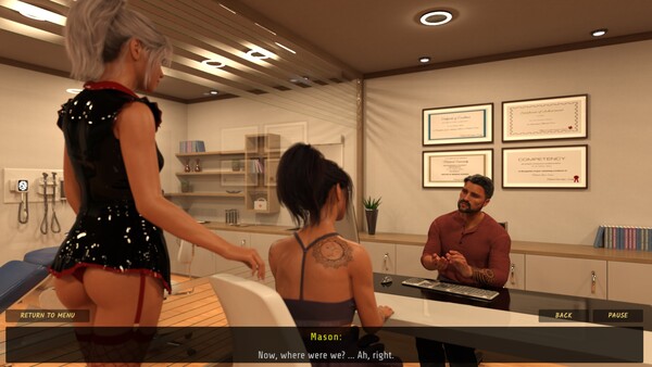 Screenshot of Sex Game - Threesome - Episode 8 gameplay showing in-action mechanics