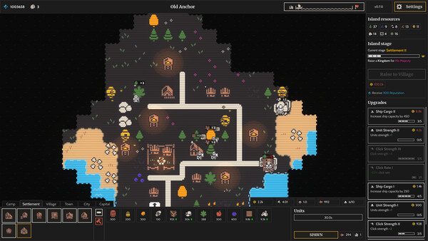 Screenshot of Clicky Islands gameplay showing in-action mechanics