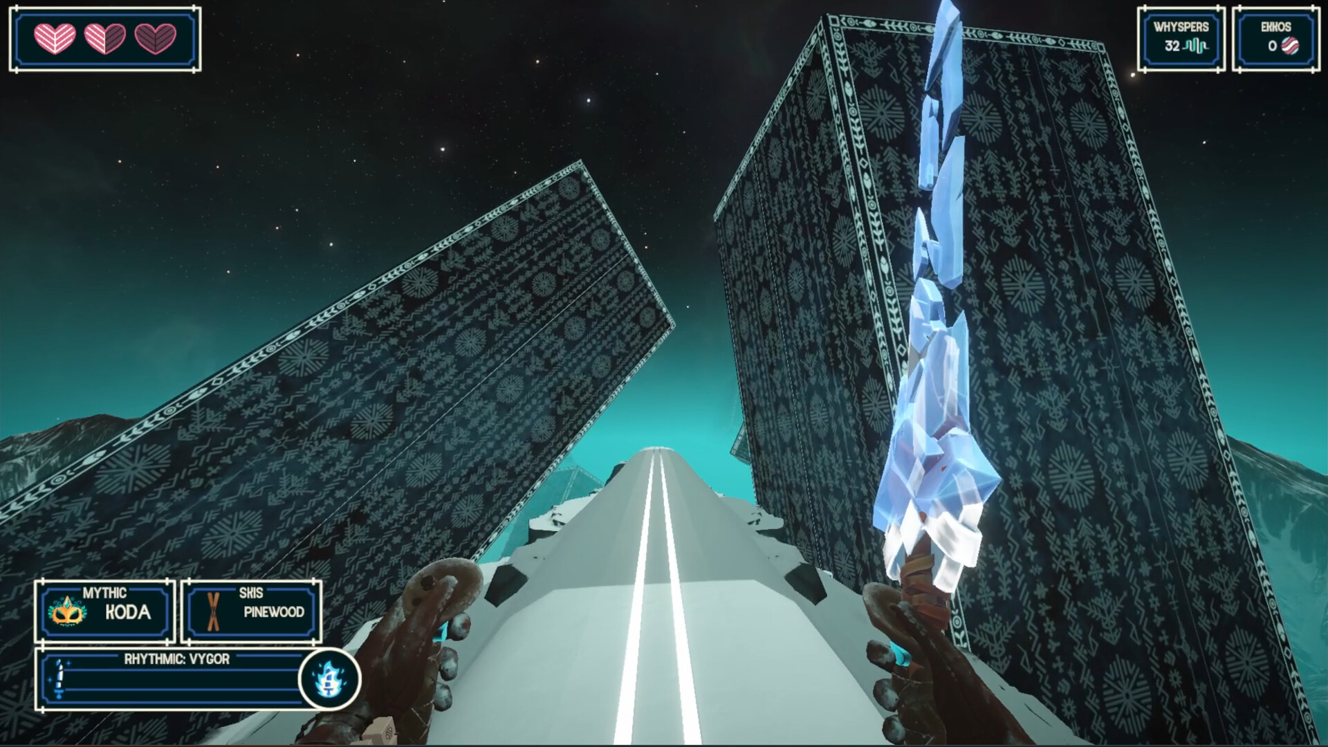 Escena nevada con efectos de luz e iluminación en el juego de realidad virtual