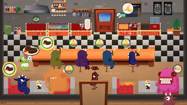 Screenshot of Monster Meals: Big Bite Diner gameplay showing in-action mechanics