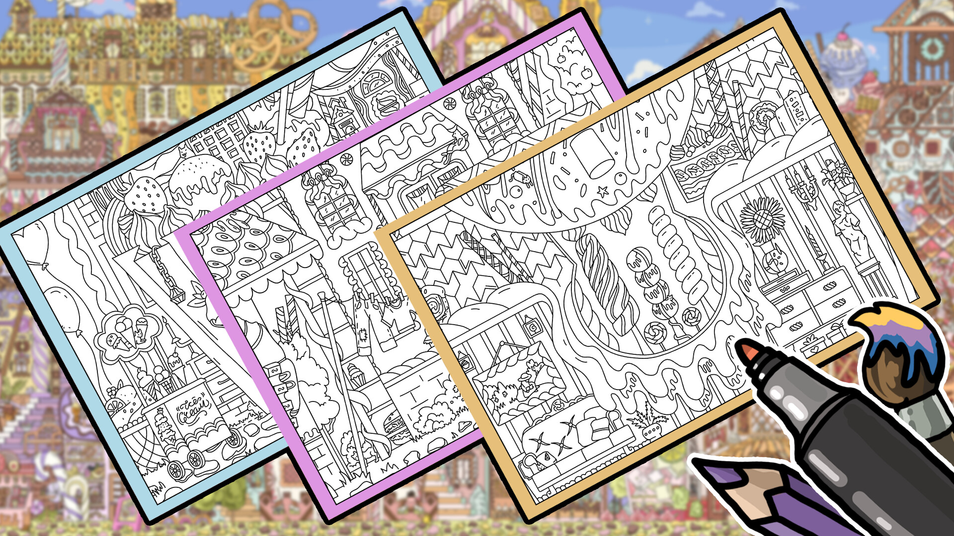 HIDDEN CATS 7: Cookie Town - Coloring Book Featured Screenshot #1
