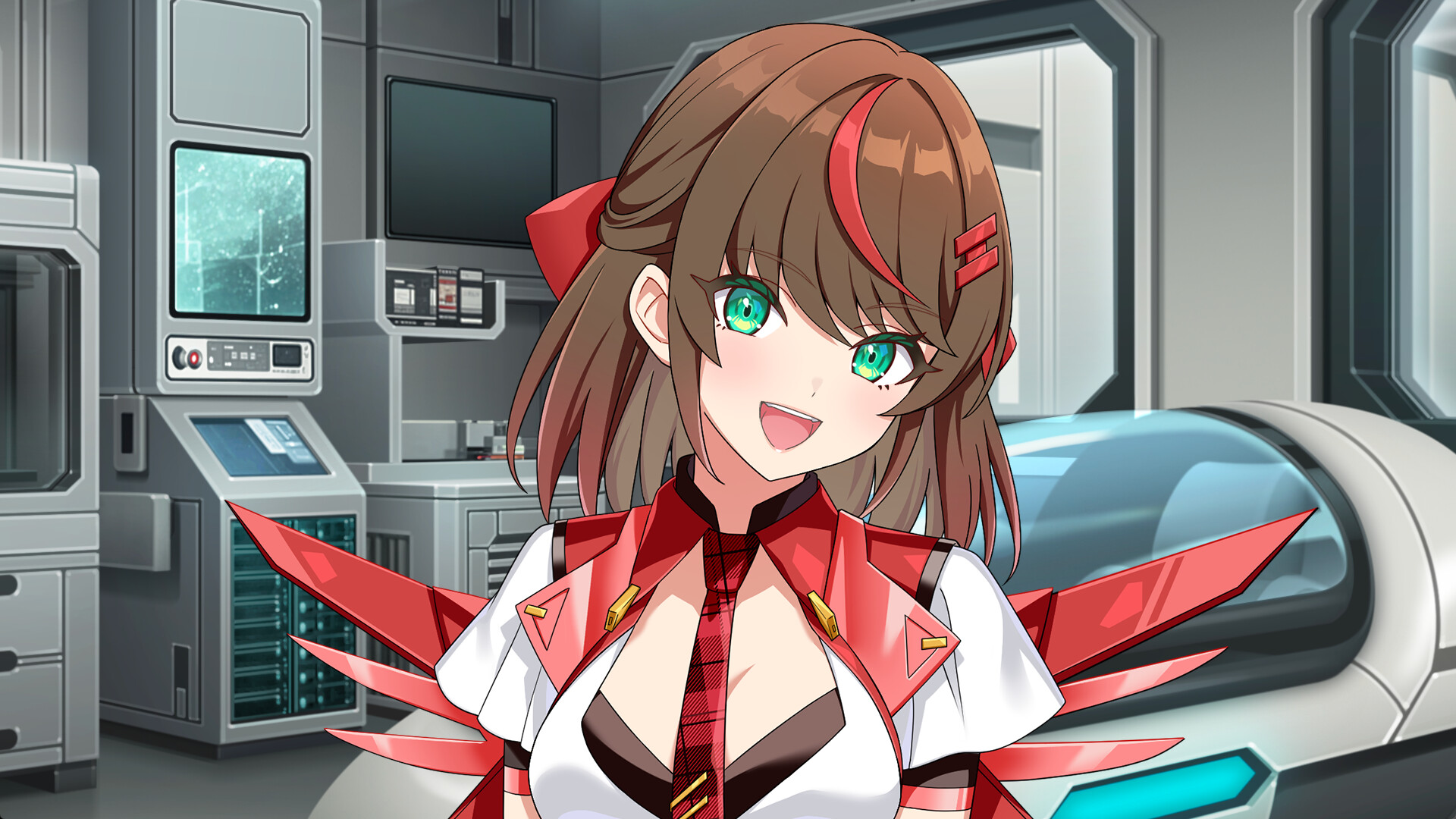 ヴァルキリーチューン 公式スクリーンショット コールドスリープ装置の前で笑顔を見せるTUNEDの少女