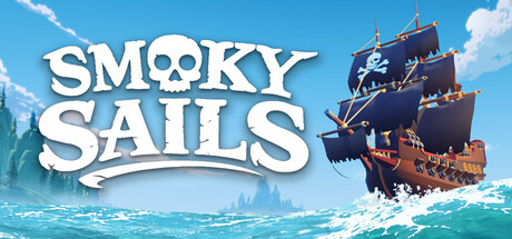 Smoky Sails pirate adventure game cover showing a pirate ship sailing under a sunset sky