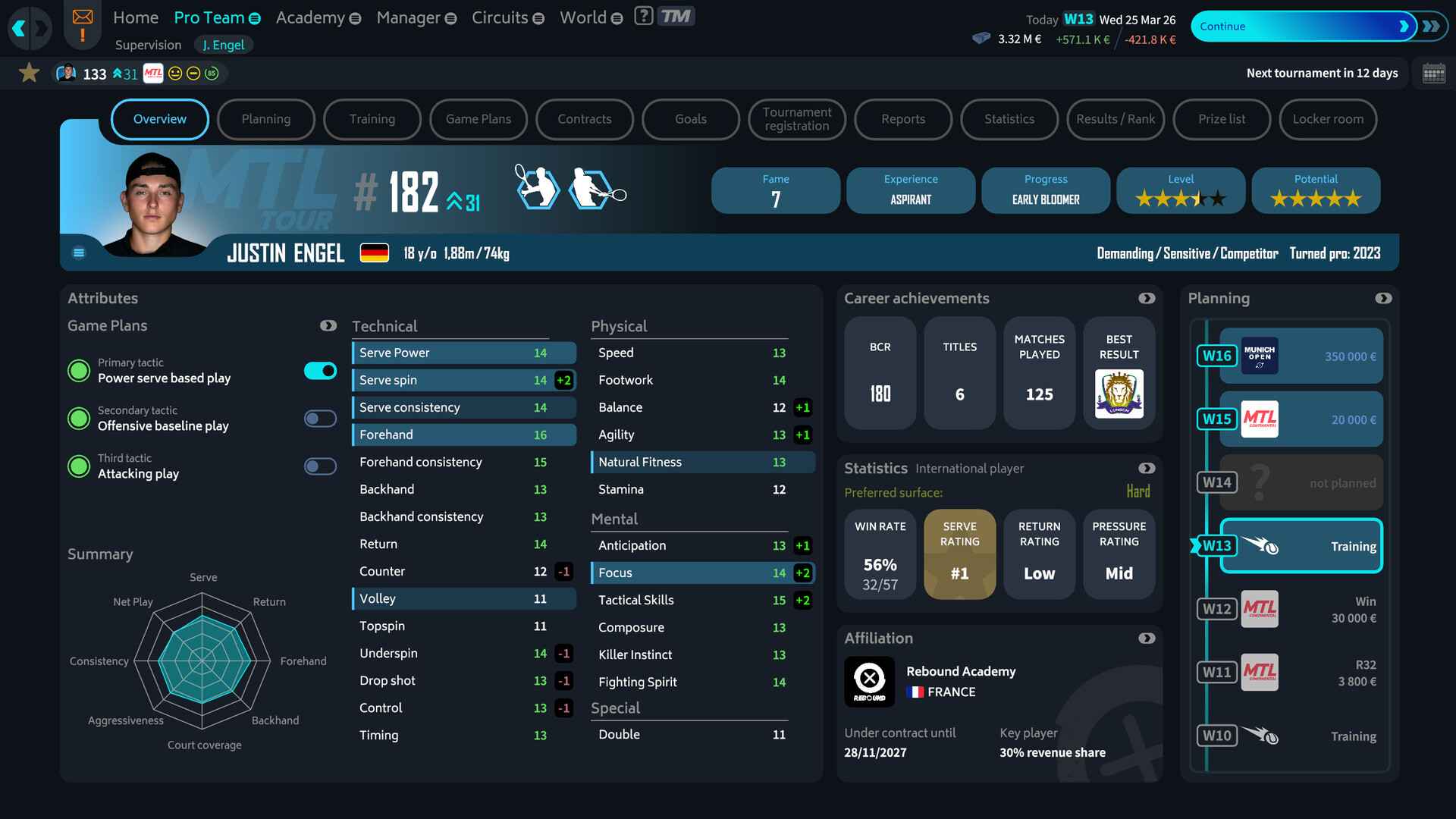 Tennis Manager 26 gameplay screenshot showing management interface