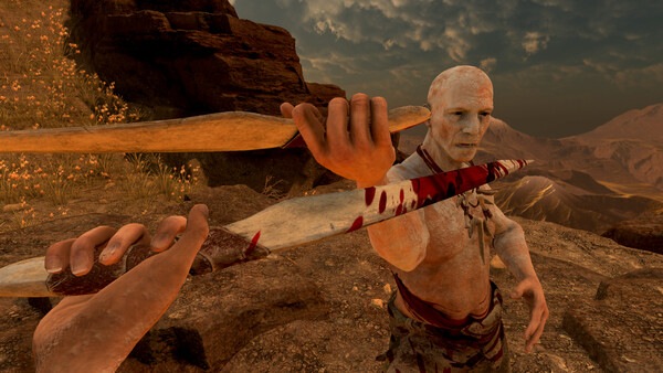 Screenshot of BLOODFALL: The First Temple gameplay showing in-action mechanics