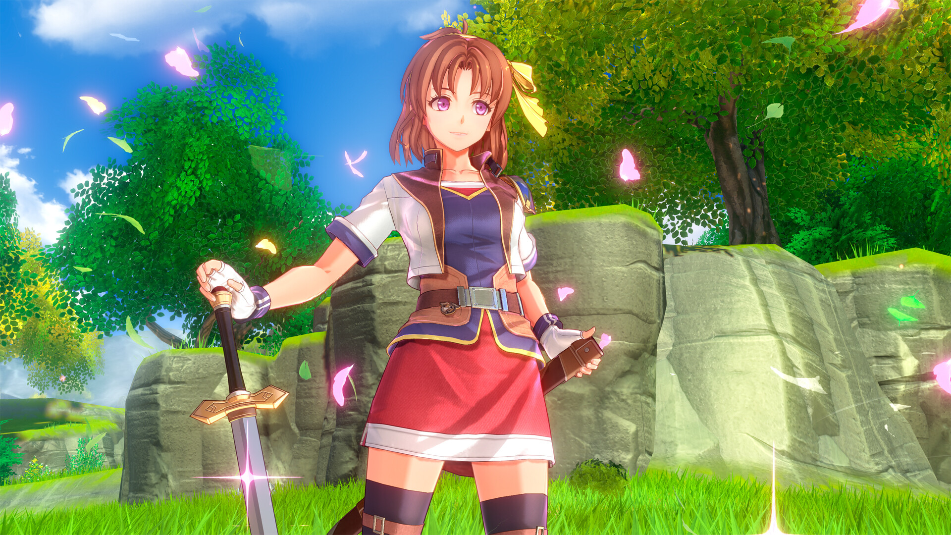 空の軌跡 the 2nd 公式スクリーンショット 剣を構えるキャラクターが緑豊かなフィールドに立つ場面