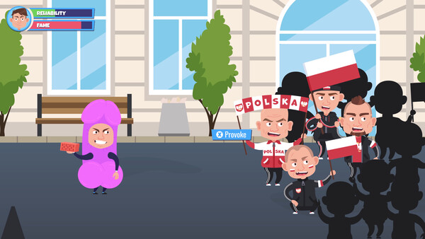 Screenshot of NEWS FAKER gameplay showing in-action mechanics