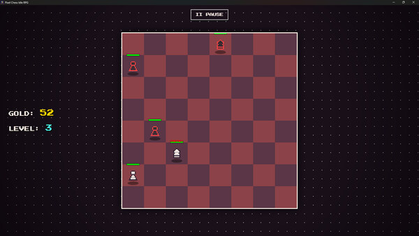 Screenshot of Pixel Chess Idle RPG gameplay showing in-action mechanics