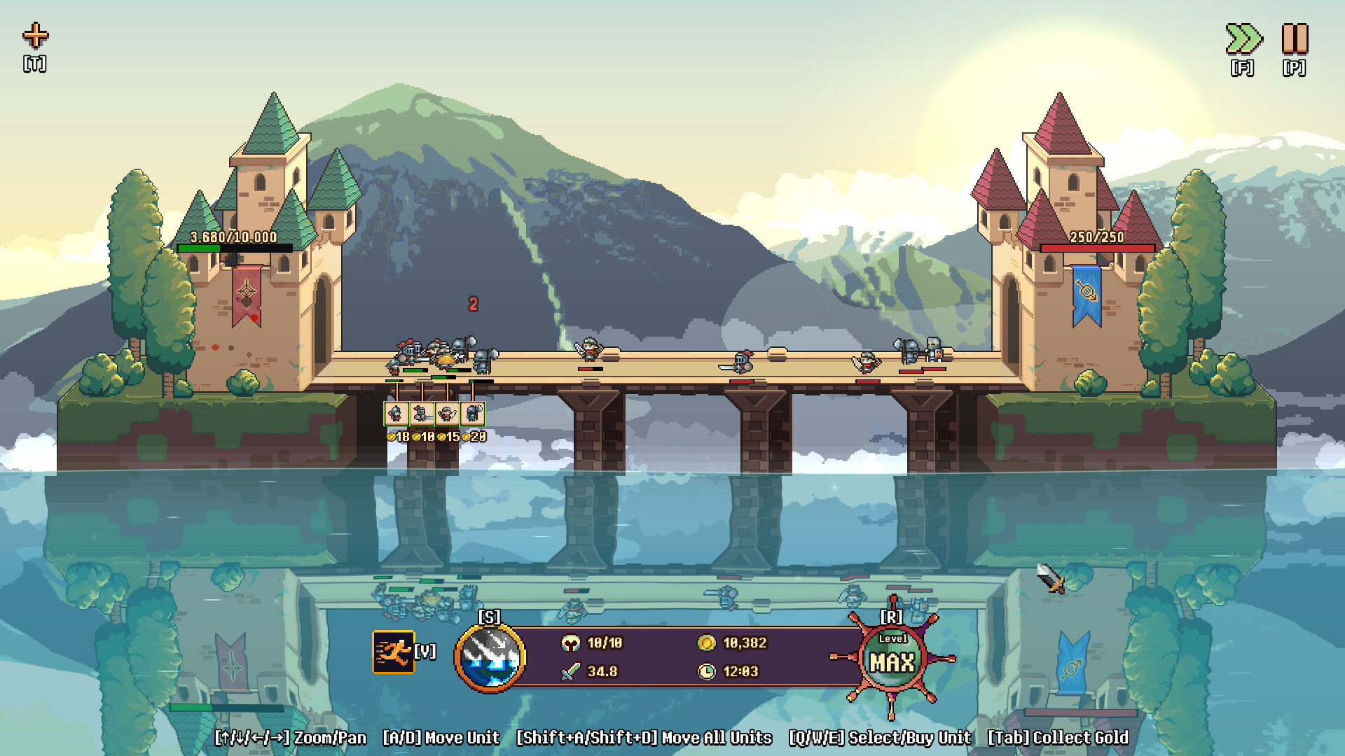 Commanding a line of soldiers on the bridge in Open The Gate