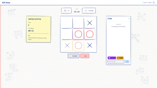 Screenshot of Competitive TicTacToe gameplay showing in-action mechanics
