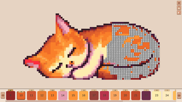 Screenshot of Cozy Pixel Painter gameplay showing in-action mechanics