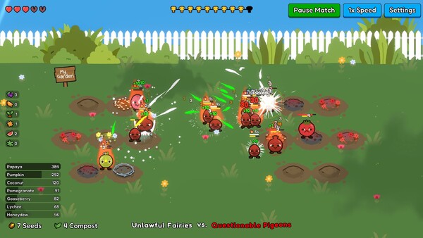 Screenshot of Fruit Auto Fighters gameplay showing in-action mechanics