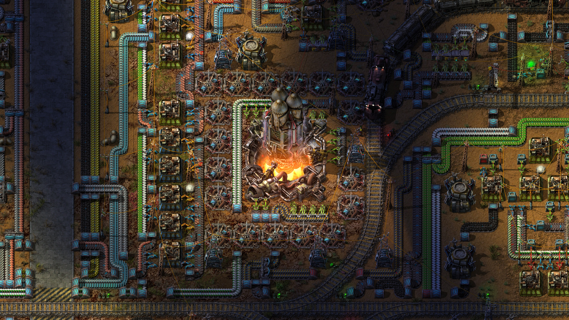 An automated production line with belts and inserters in Factorio
