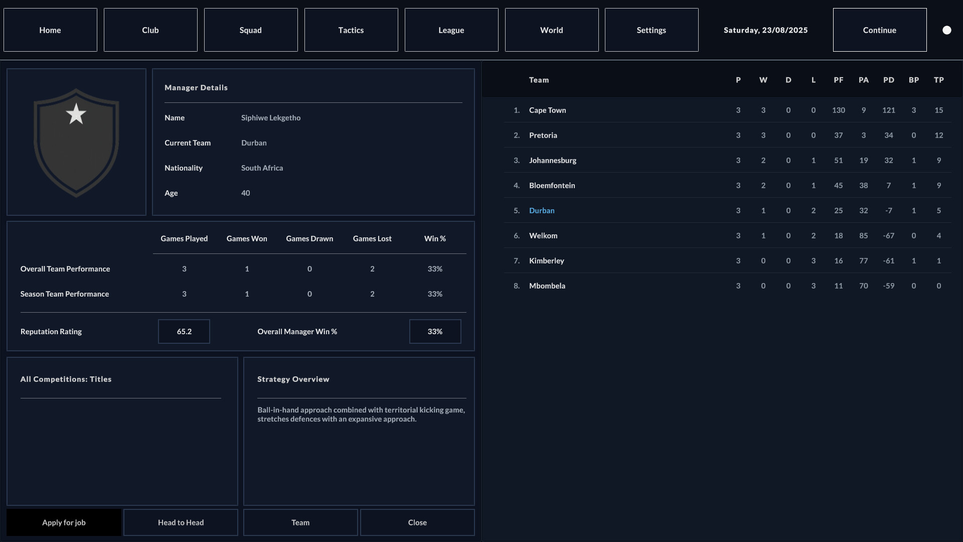 Rugby Career Manager screenshot #4