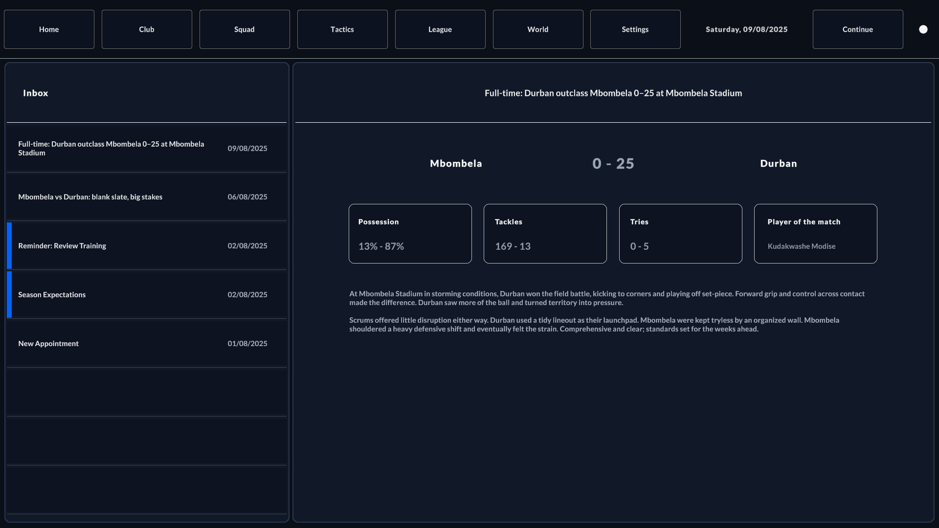 Rugby Career Manager screenshot #1