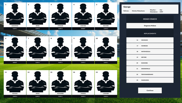 Screenshot of Rugby Career Manager gameplay showing in-action mechanics