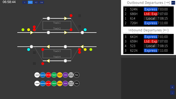 Screenshot of 鉄道運行管理シミュレーション gameplay showing in-action mechanics