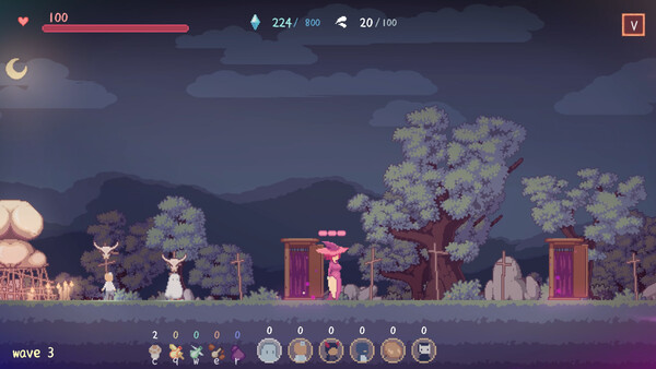 Screenshot of The Purple Forest Ritual gameplay showing in-action mechanics