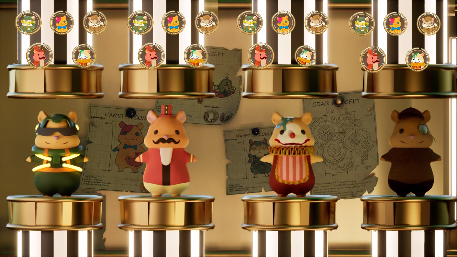A screenshot of Hamsterballin's 4-player character select screen