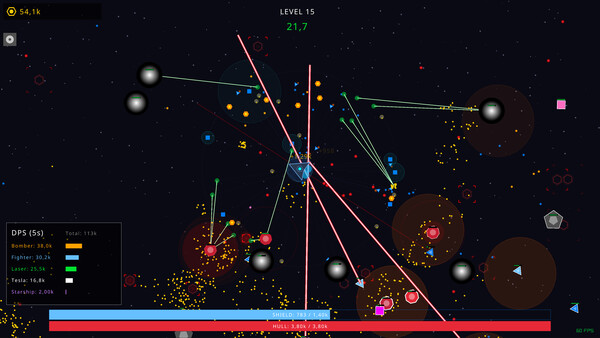 Screenshot of Swarmfall gameplay showing in-action mechanics