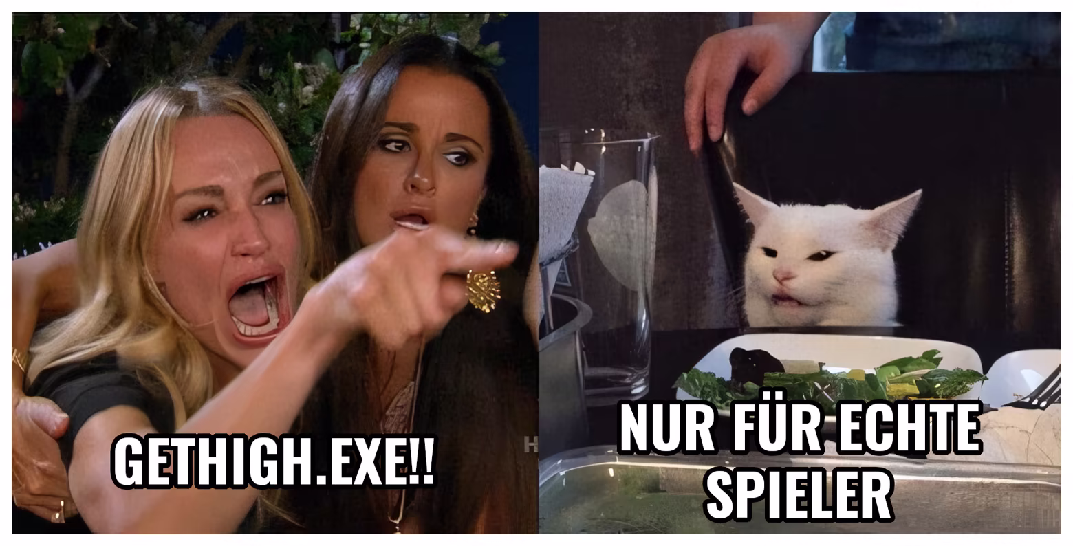 Woman yelling at a cat - Woman: Nobody beats GetHigh.EXE, Cat: Only Great Gamers Finish it