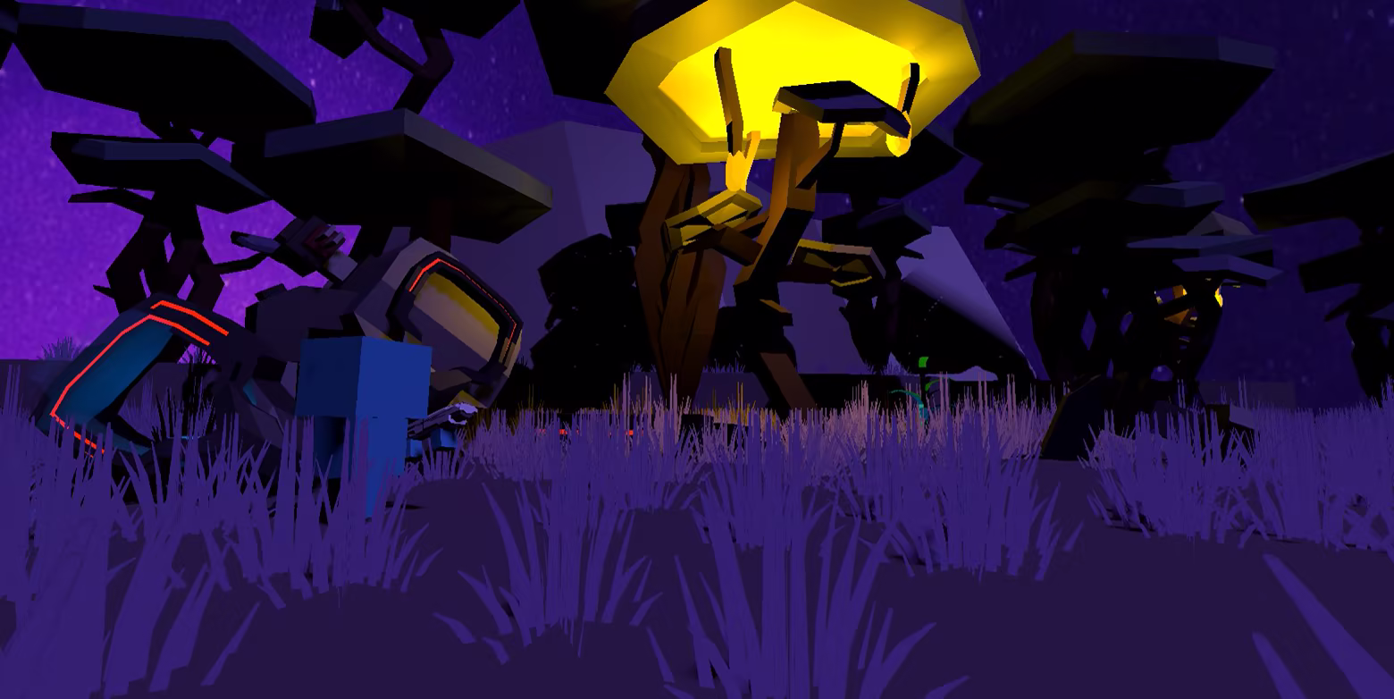 Protagonist gazing at the corrupted landscape