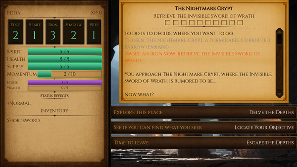 Screenshot of Sworn to the Depths gameplay showing in-action mechanics