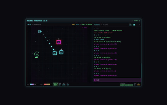 Screenshot of Neural Throttle gameplay showing in-action mechanics