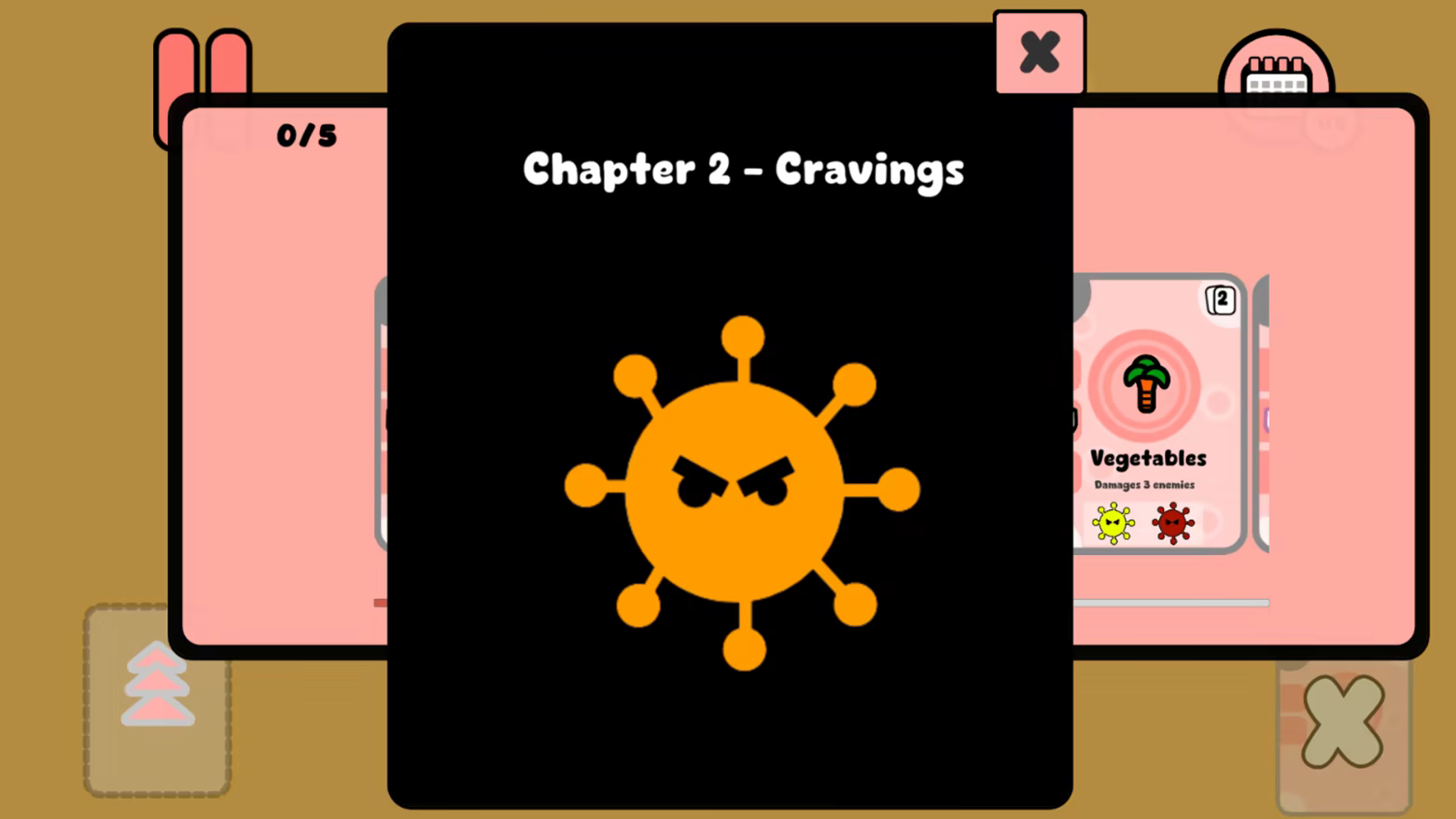 screenshot of bump guardian gameplay showing a UI element of chapters