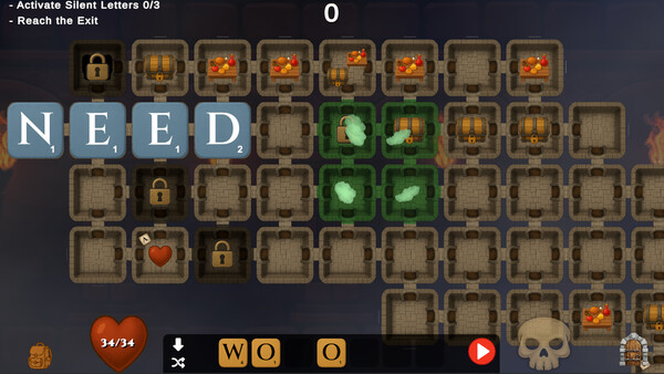 Screenshot of Wordforge: Silent Letters gameplay showing in-action mechanics