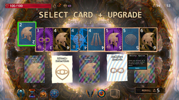 Screenshot of Deckgammon gameplay showing in-action mechanics