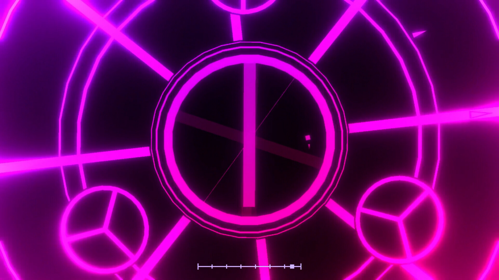 Escena de colores intensos con luces y bloques en movimiento