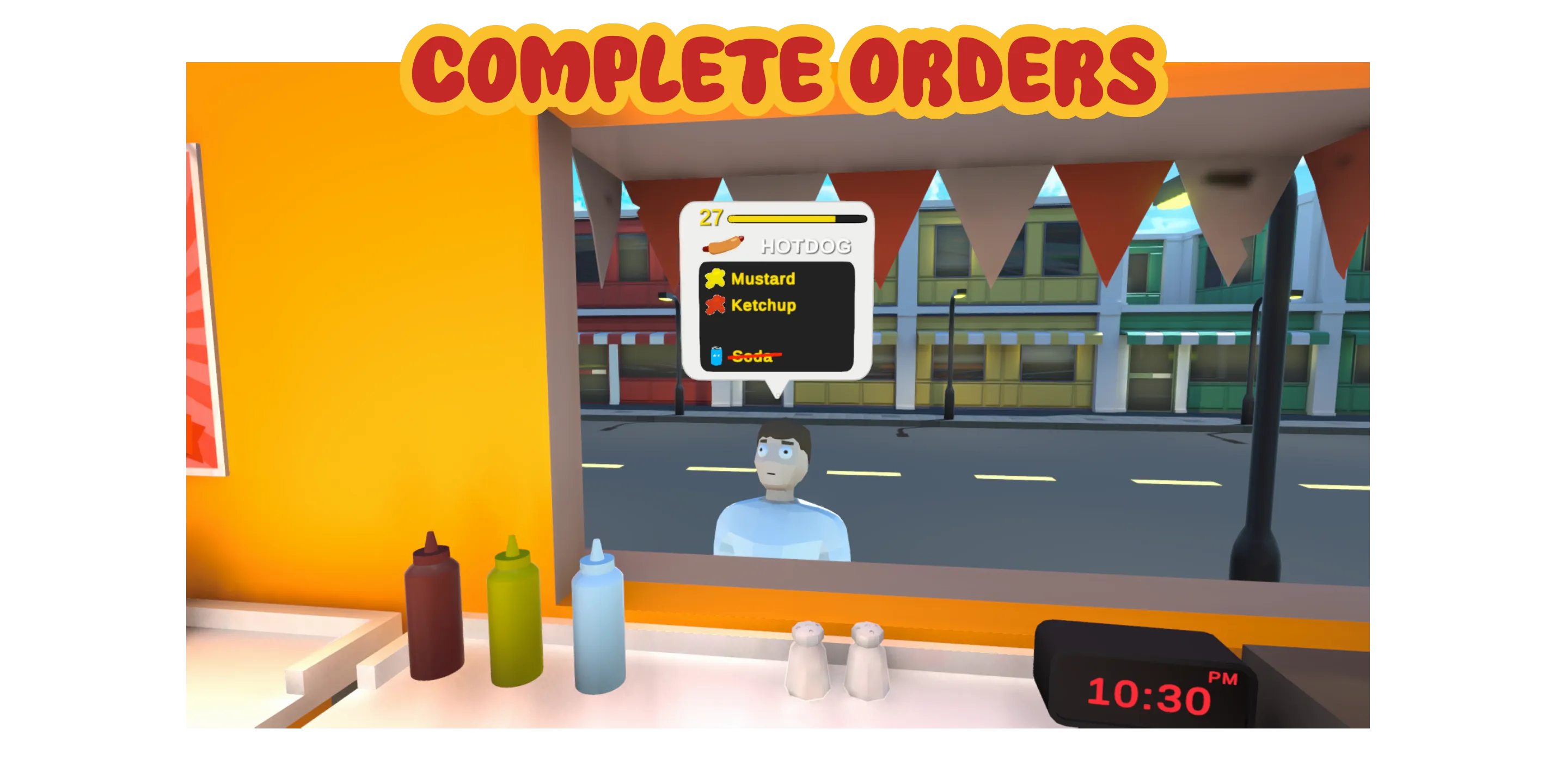 Complete custom customer orders and create a living from selling hotdogs from a truck!