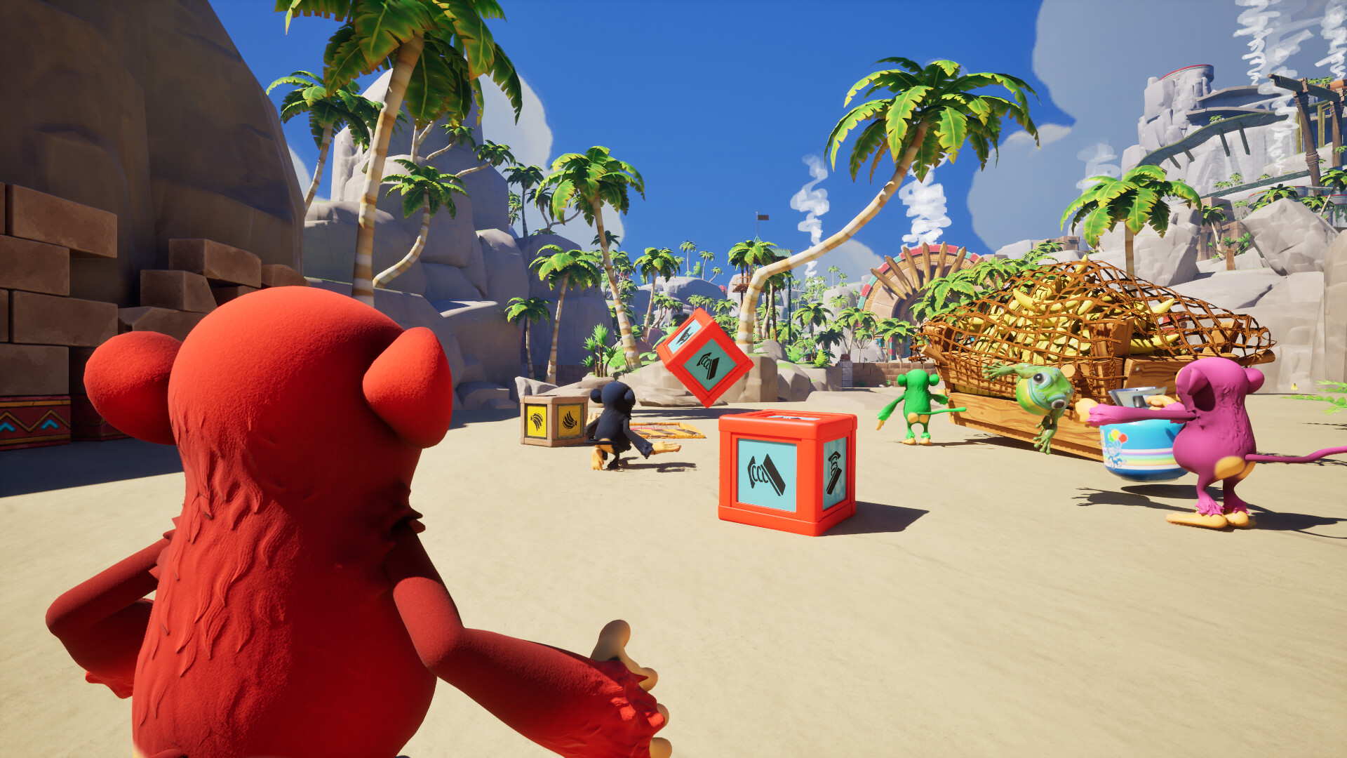 Objetos interactivos repartidos por el escenario montañoso