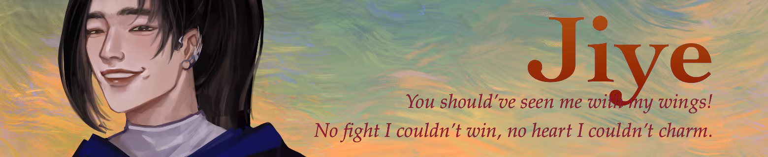 Head-shoulders shot of a young Korean woman. Text: Jiye. "You should've seen me with my wings! No fight I couldn't win, no heart I couldn't charm."