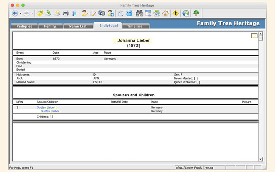 Screenshot z Family Tree Heritage Platinum 9 - Mac