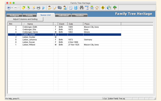 Screenshot z Family Tree Heritage Platinum 9 - Mac