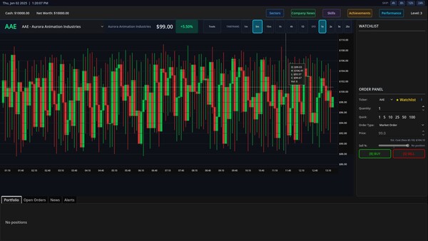 Screenshot of Trading Tycoon gameplay showing in-action mechanics