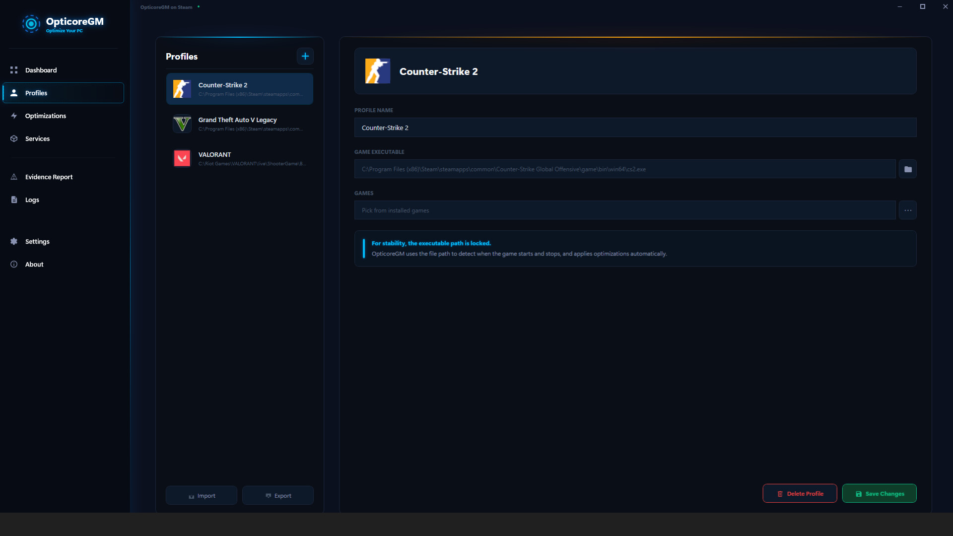 Opticore GM screenshot 2