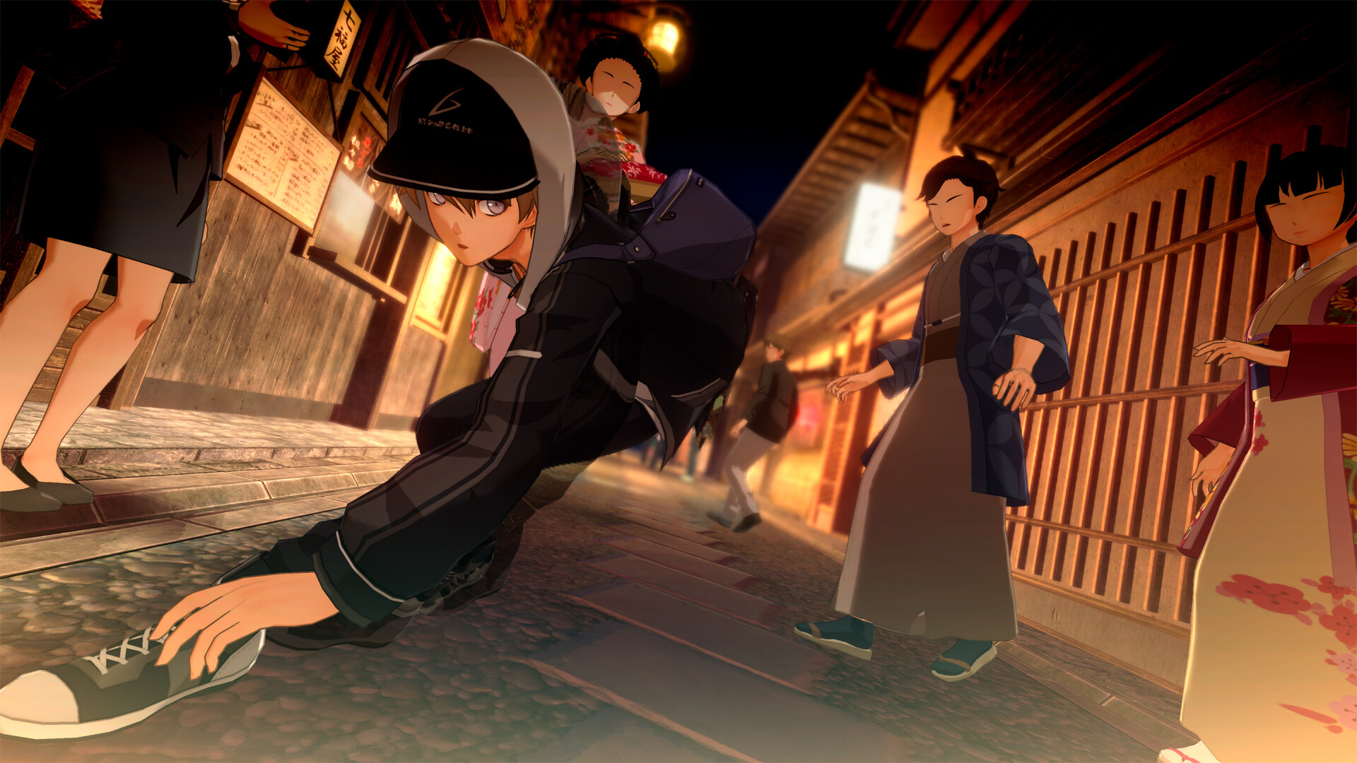 A night street in Kyoto Xanadu's modern Kyoto, shop signs and notice boards written in Japanese