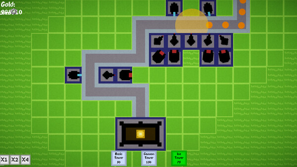 Screenshot of Defender of Grids gameplay showing in-action mechanics