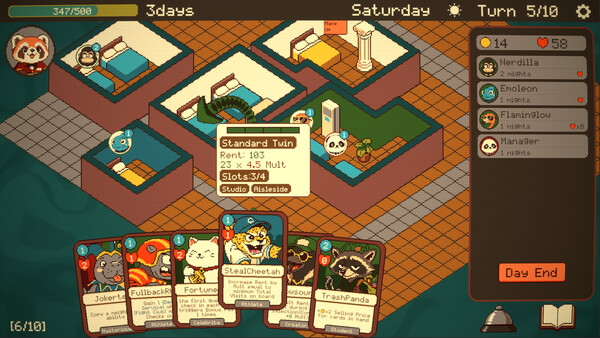 Screenshot of Overbooked gameplay showing in-action mechanics
