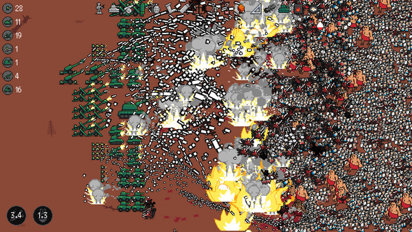 Screenshot of Nukes vs. Swords gameplay showing in-action mechanics