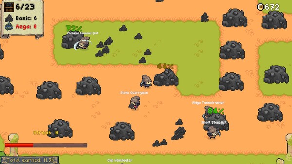 Screenshot of The Lonely Miner gameplay showing in-action mechanics