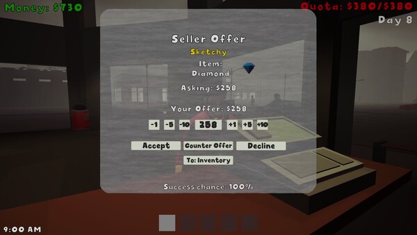 Screenshot of One Man's Trash: Pawn Shop After Dark gameplay showing in-action mechanics