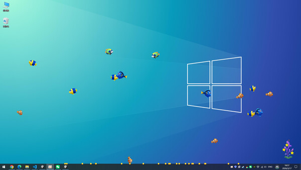 Screenshot of 屏中鱼：桌面水世界 gameplay showing in-action mechanics