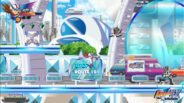 Screenshot of Rockett Gear EX gameplay showing in-action mechanics