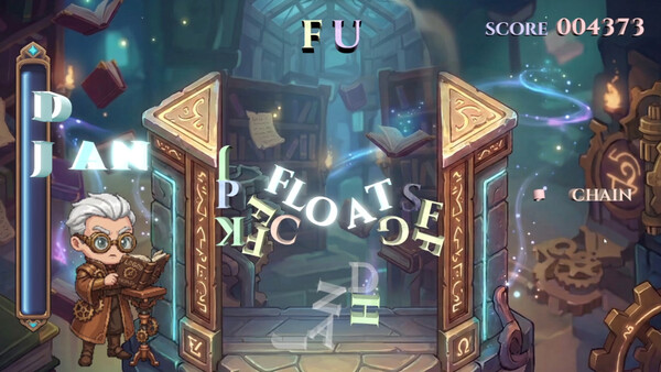 Screenshot of LOGOMANCY gameplay showing in-action mechanics